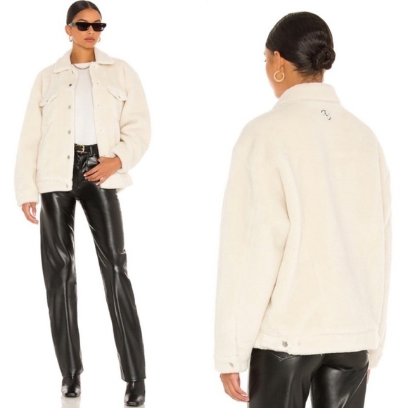 Anine Bing Rory Faux Sherpa Oversized Shacket in Cream L - Picture 2 of 13